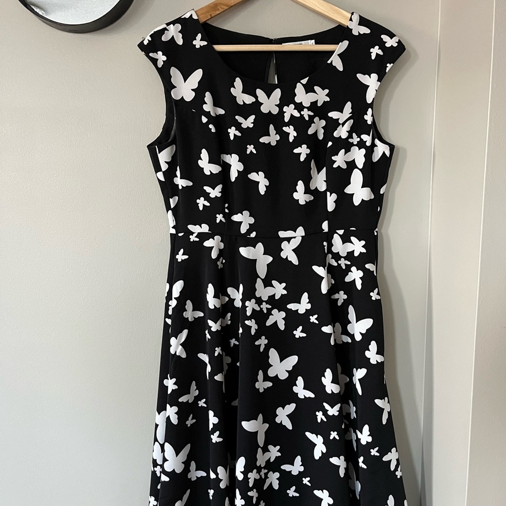 Black and White Butterfly Print Dress